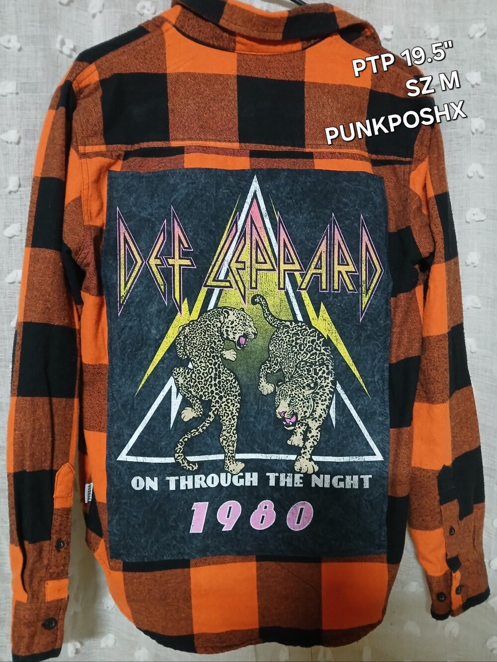 UPCYCLED DEF LEPPARD GRAPHIC ON FLANNEL SHIRT UNISEX SZ M PUNKPOSHX ORIGINAL